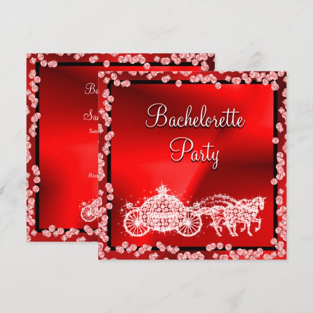 Red Princess Coach & Horses Bachelorette Party Invitation (Front/Back)