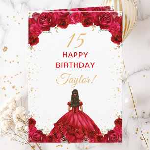 Red Princess Floral Happy Birthday Card