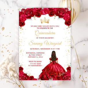 Red Princess Floral Quinceañera Invitation