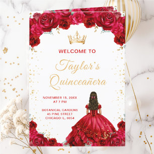 Red Princess Floral Quinceañera Program