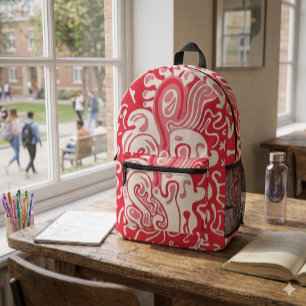 Red Printed Backpack
