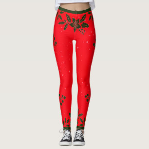 RED PRINTED HOLLY Leggings