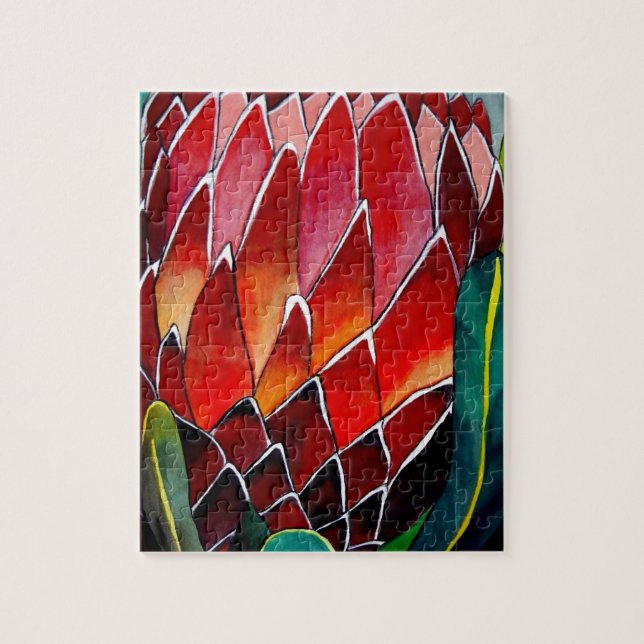 Red Protea flower original watercolour art Jigsaw Puzzle (Vertical)