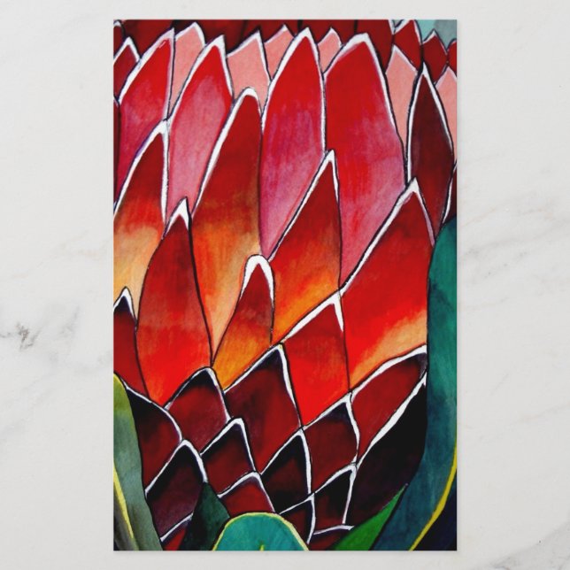 Red Protea flower original watercolour art Stationery (Front)