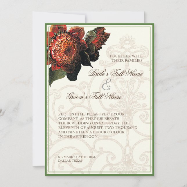 Red Protea Hummingbirds  - Floral Wedding Invitation (Front)