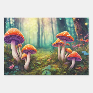 Red Psychedelic Mushrooms in the Forest Wrapping Paper Sheet