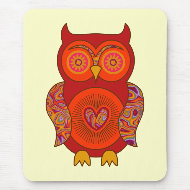 Red Psychedelic Owl Mouse Pad (Front)