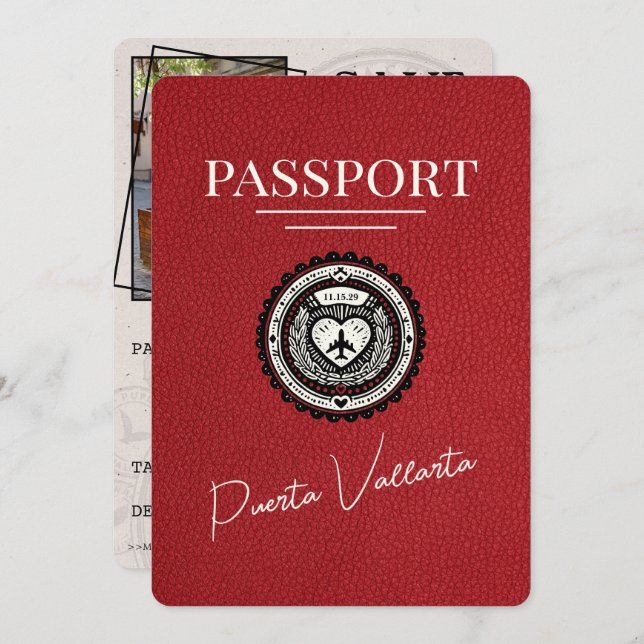 Red Puerta Vallarta Passport Save The Date (Front/Back)