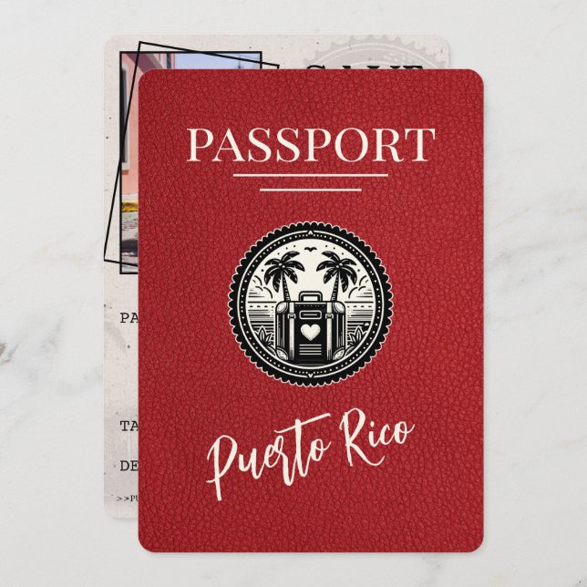 Red Puerto Rico Passport Save The Date (Front/Back)