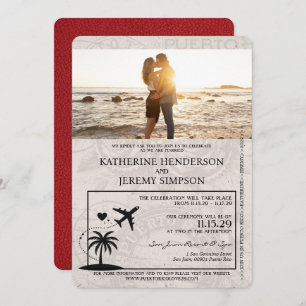 Red Puerto Rico Passport Wedding Invitation
