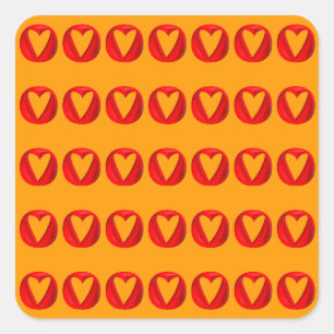 Red Puffy Heart Holes Square Sticker