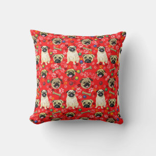 Red Pug Print Cushion