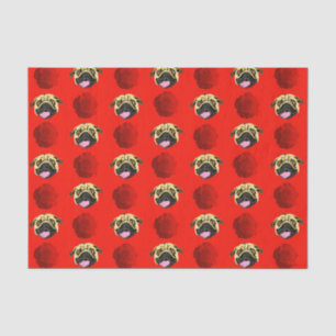 Red Pugs And Roses Tissue Paper