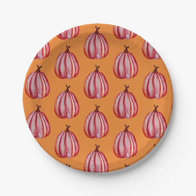 Red Pumpkin Art  Custom Paper Plates (Front)