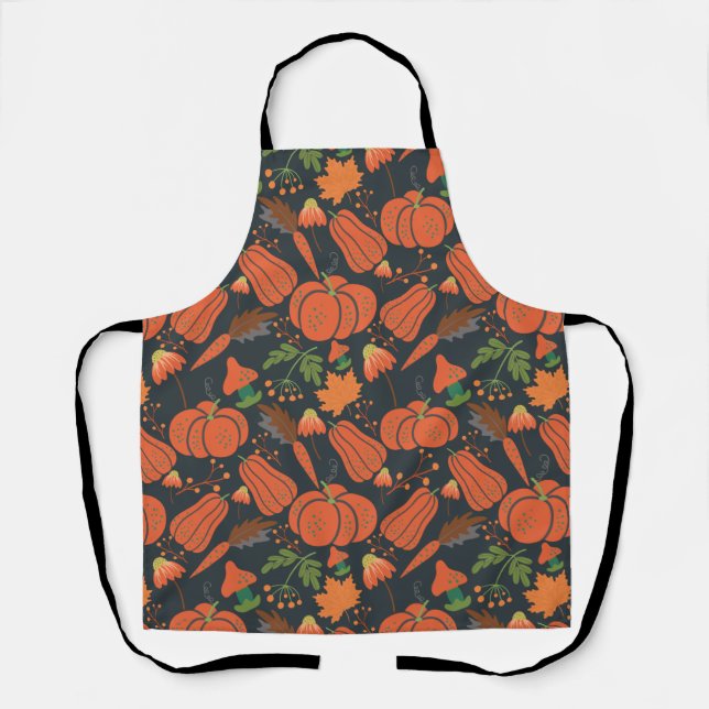 Red pumpkin seamless pattern and carrots apron (Front)
