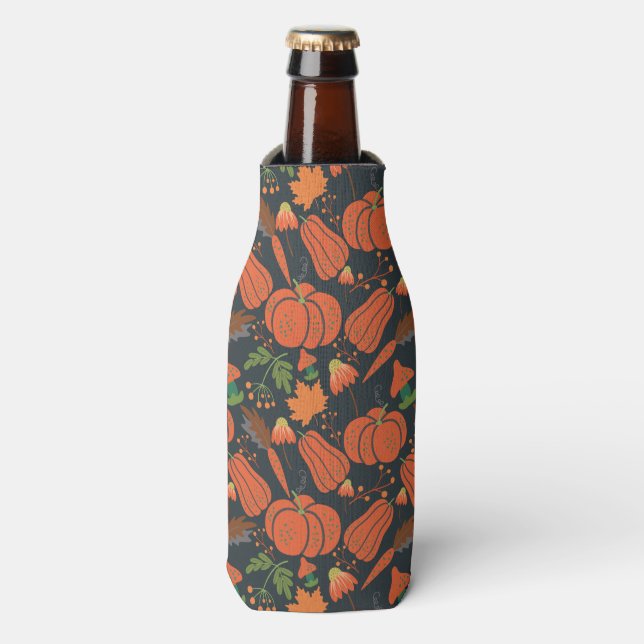 Red pumpkin seamless pattern and carrots bottle cooler (Bottle Front)