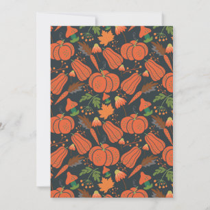 Red pumpkin seamless pattern and carrots card