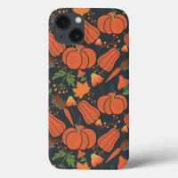 Red pumpkin seamless pattern and carrots