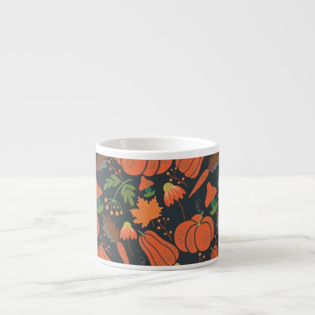 Red pumpkin seamless pattern and carrots espresso cup (Front)