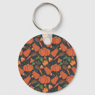 Red pumpkin seamless pattern and carrots key ring