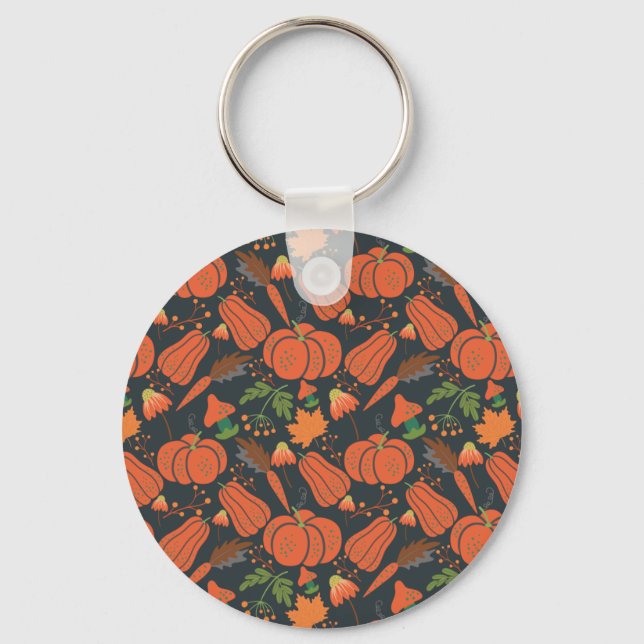 Red pumpkin seamless pattern and carrots key ring (Front)
