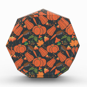 Red pumpkin seamless pattern and carrots photo block