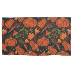 Red pumpkin seamless pattern and carrots pillowcase