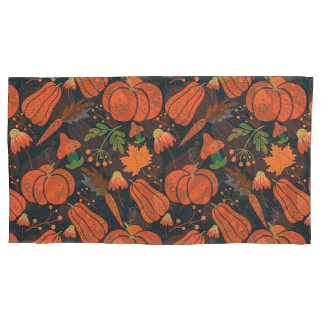 Red pumpkin seamless pattern and carrots pillowcase (Front-Left)
