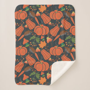 Red pumpkin seamless pattern and carrots sherpa blanket