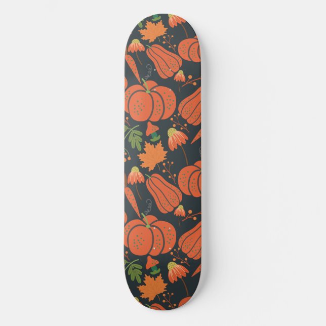 Red pumpkin seamless pattern and carrots skateboard (Front)