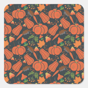 Red pumpkin seamless pattern and carrots square sticker