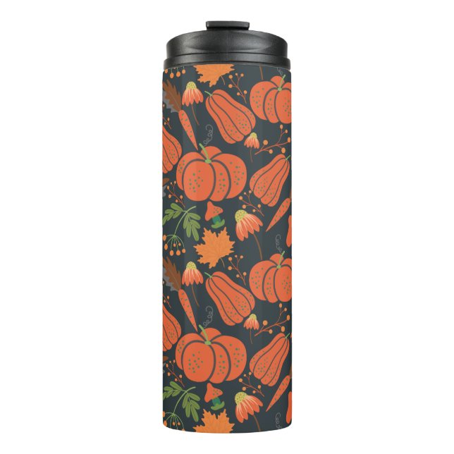 Red pumpkin seamless pattern and carrots thermal tumbler (Front)
