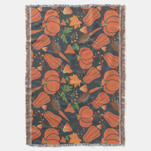 Red pumpkin seamless pattern and carrots throw blanket