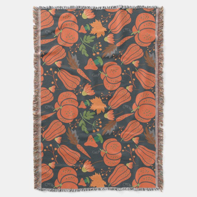 Red pumpkin seamless pattern and carrots throw blanket (Front Vertical)