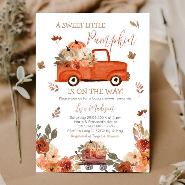 Red Pumpkin Truck Baby Shower Fall leaves Invitation (Creator Uploaded)