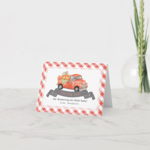 Red Pumpkin Truck Gingham Baby Shower Thank You Card
