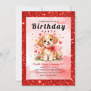 Red Puppy Birthday Invitation