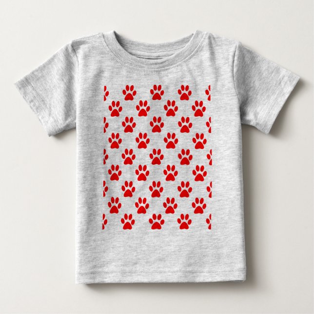 Red puppy paws pattern baby T-Shirt (Front)