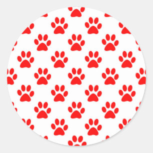 Red puppy paws pattern classic round sticker