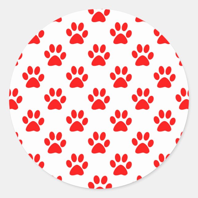Red puppy paws pattern classic round sticker (Front)