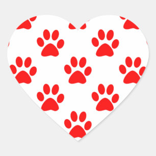 Red puppy paws pattern heart sticker