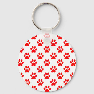 Red puppy paws pattern key ring