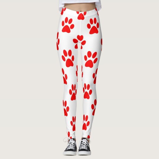 Red puppy paws pattern leggings