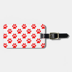 Red puppy paws pattern luggage tag