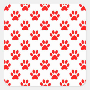 Red puppy paws pattern square sticker