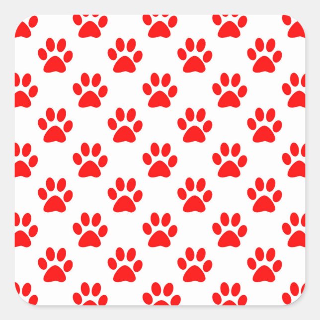 Red puppy paws pattern square sticker (Front)