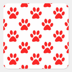 Red puppy paws pattern square sticker