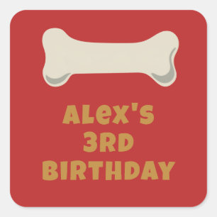 Red Puppy Pawty Birthday Favour Square Sticker
