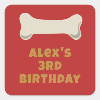Red Puppy Pawty Birthday Favour Square Sticker