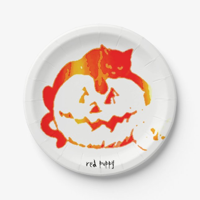 red puppy "Pumpkin Platter" Paper Plate (Front)